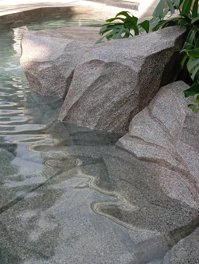 Pedras esculpidas na borda da piscina natural